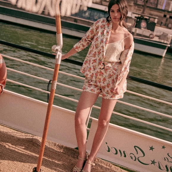 Sezane Rome Linen/Cotton Floral High Waisted Short - Picture 2 of 5